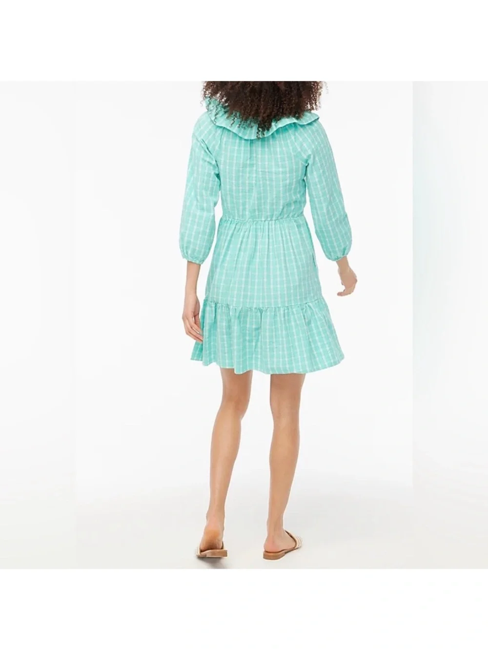 NWT J.Crew Seersucker Ruffle Neck Dress Radiant Aqua Size 6